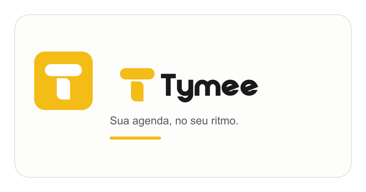 Capa oficial do Tymee, com logo em amarelo e preto sobre fundo claro.
